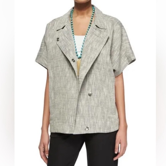 Eileen Fisher Linen Cotton OVERSIZED Boxy Short sleeved Jacket Top  Sz M - Picture 2 of 7